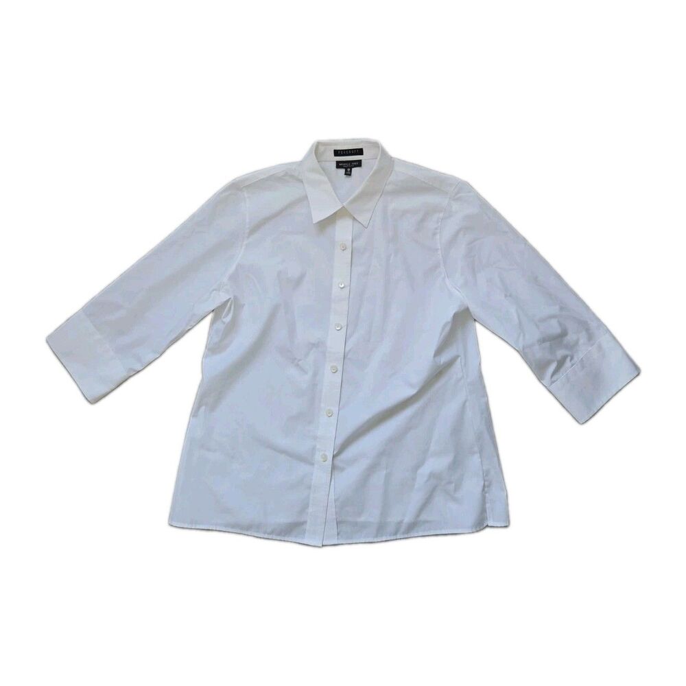 Foxcroft White Wrinkle Free Shaped Fit Button Down Shirt 3/4 Sleeve Size 16P EUC
